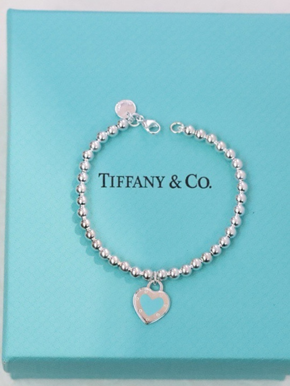 Tiffany & Co. Sterling Silver Beaded Heart Charm Bracelet - Silver